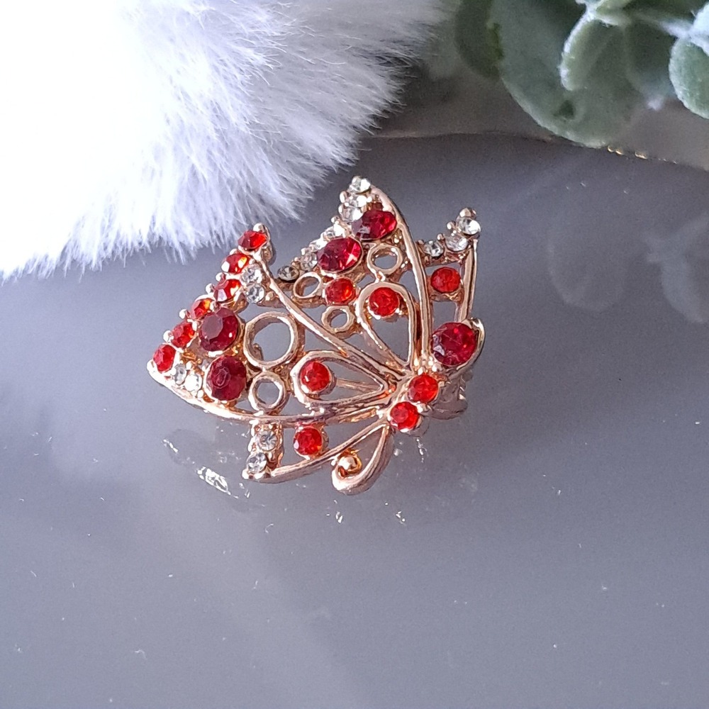 New Butterfly Brooch Womens Rose Gold Red Rhinestone Pin Quirky Lizard Boutique